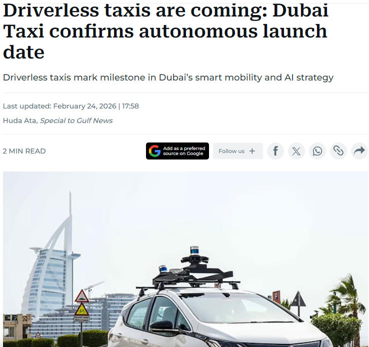 Driverless taxis are coming: Dubai Taxi confirms autonomous launch date